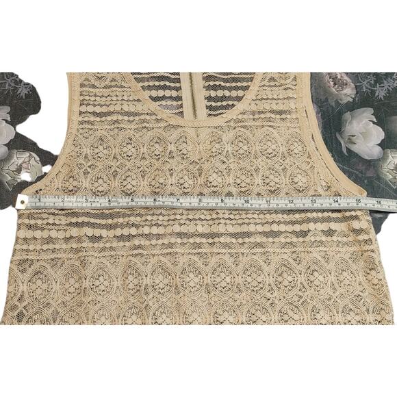 Elodie Lace Sheer Tunic Tank Top Scoop Neck High Low Hem Cream Beige Womens S - Picture 7 of 7